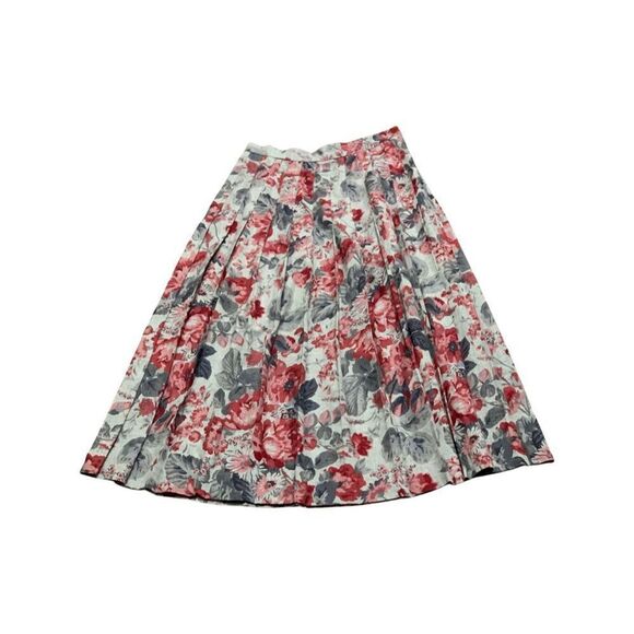 Vintage Laura Ashley Women's Multicolor Floral Print Pleated Maxi Skirt Size 10